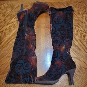 Poetic License Burgundy and Black Floral Heeled Boots